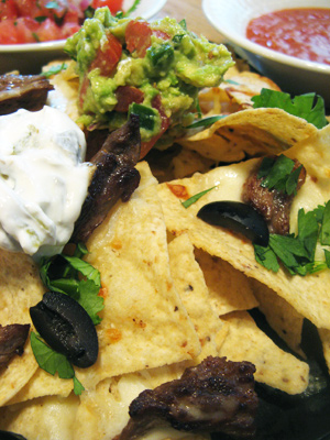 Steak Nachos and Salsa Bar
